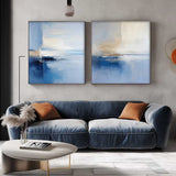 Set of 2 Large Abstract Modern Blue Square Original Oil Paintings On Canvas minimalist Texture Wall Art Home Decor