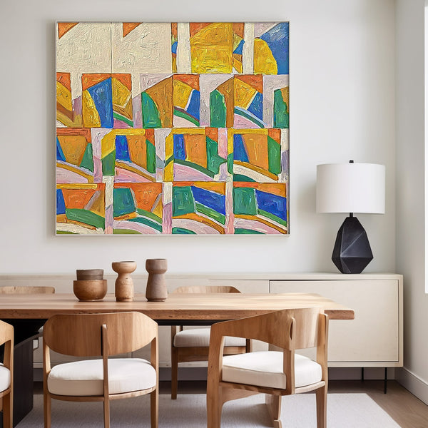 Original Mid Century Painting on Canvas Minimalist Art Geometric Painting Living Room Fashion Wall Decor