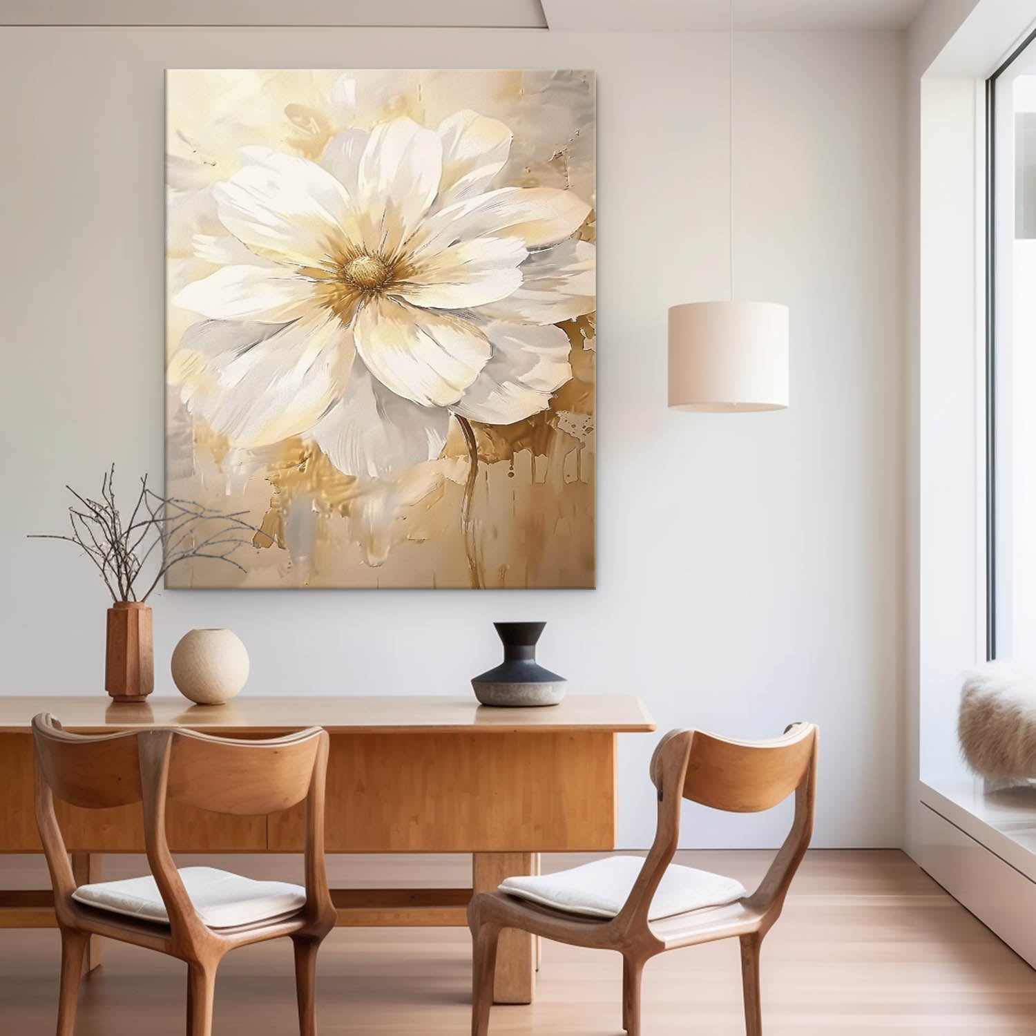 Contemporary Abstract Painting Bright Color Flowers Acrylic Painting Canvas Large Textured Floral Art Framed