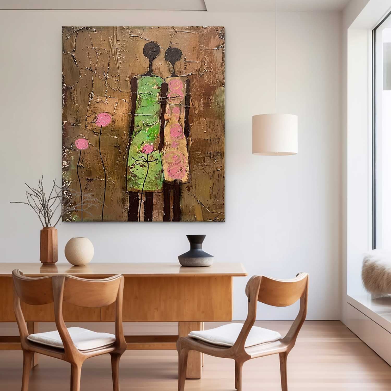 Original Colorful Silhouettes Wall Art Cute Brown Large Figure Painting Abstract Artwork For Living Room