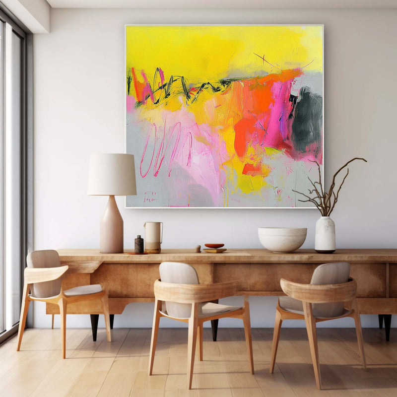 New Graffiti Abstract Painting Yellow Original Wall Art Contemporary Abstract Oil Painting Home Decor