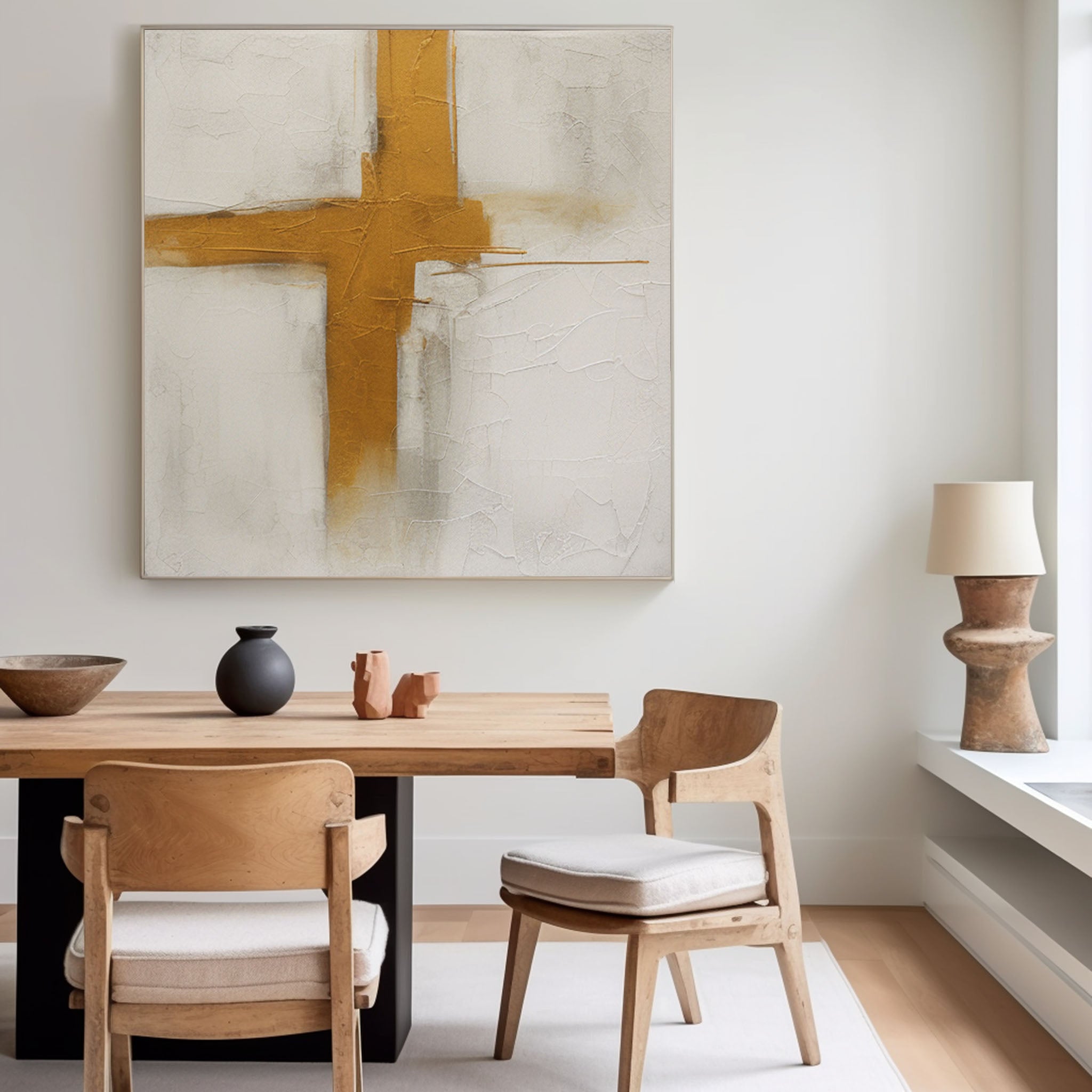 Beige And Yellow Original Modern Wall Art Square Abstract Oil Painting Large Minimalist Acrylic Painting Canvas Home Decor