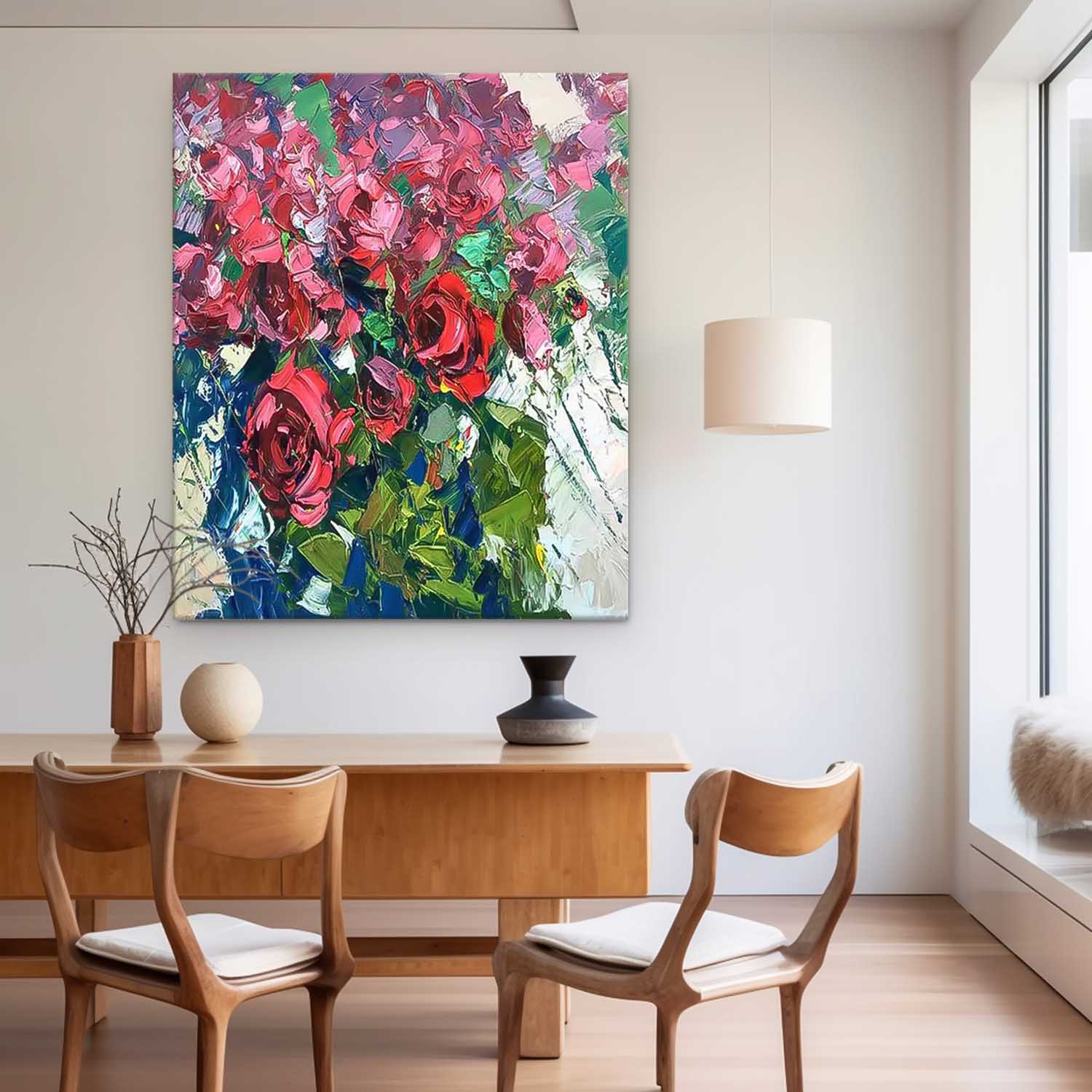 Abstract Red Roses Acrylic Painting On Canvas Contemporary 3D Flower Wall Art Home Decor Free Shipping