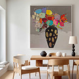 Large Abstract Vase Paintings Square Contemporary Colorful Stone Flower Paintings Spring Painting Framed
