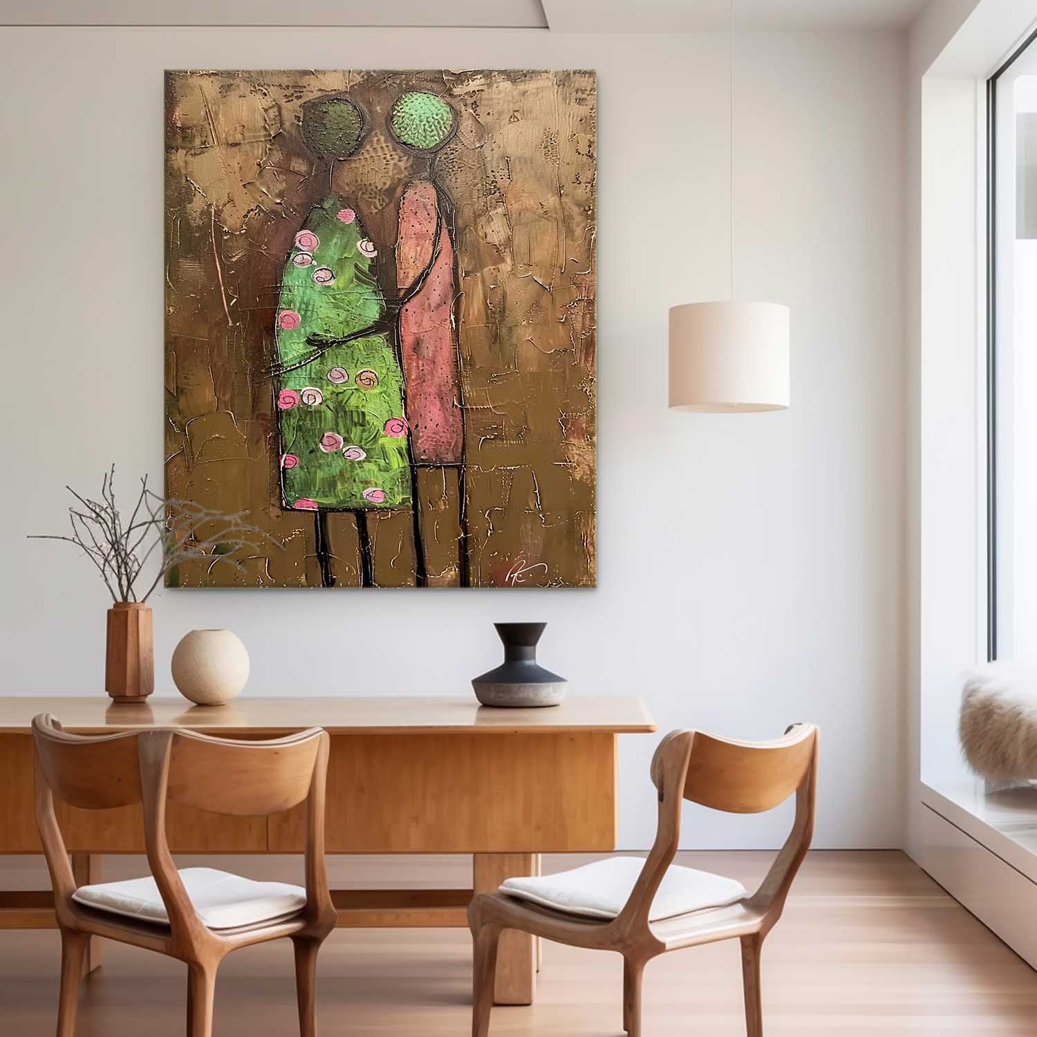 Abstract Love Couple Painting Large Romantic Canvas Art Contemporary Figure Art