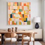 Square Abstract Geometry Oil Painting Bright Yellow Large Acrylic Painting Canvas Original Modern Wall Art For Living Room