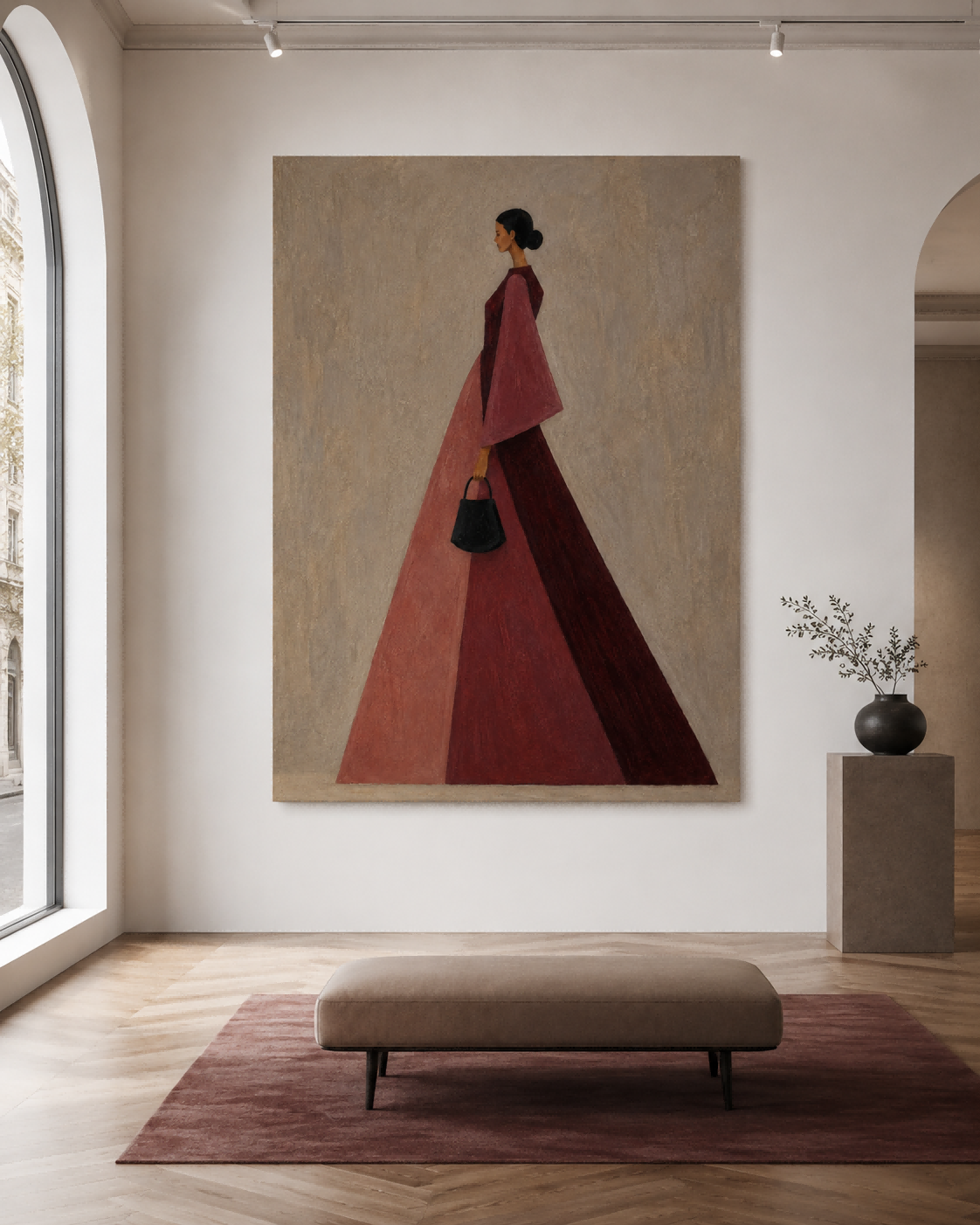 Abstract Woman In Red Gown Hand-Painted Canvas Art For Modern Home
