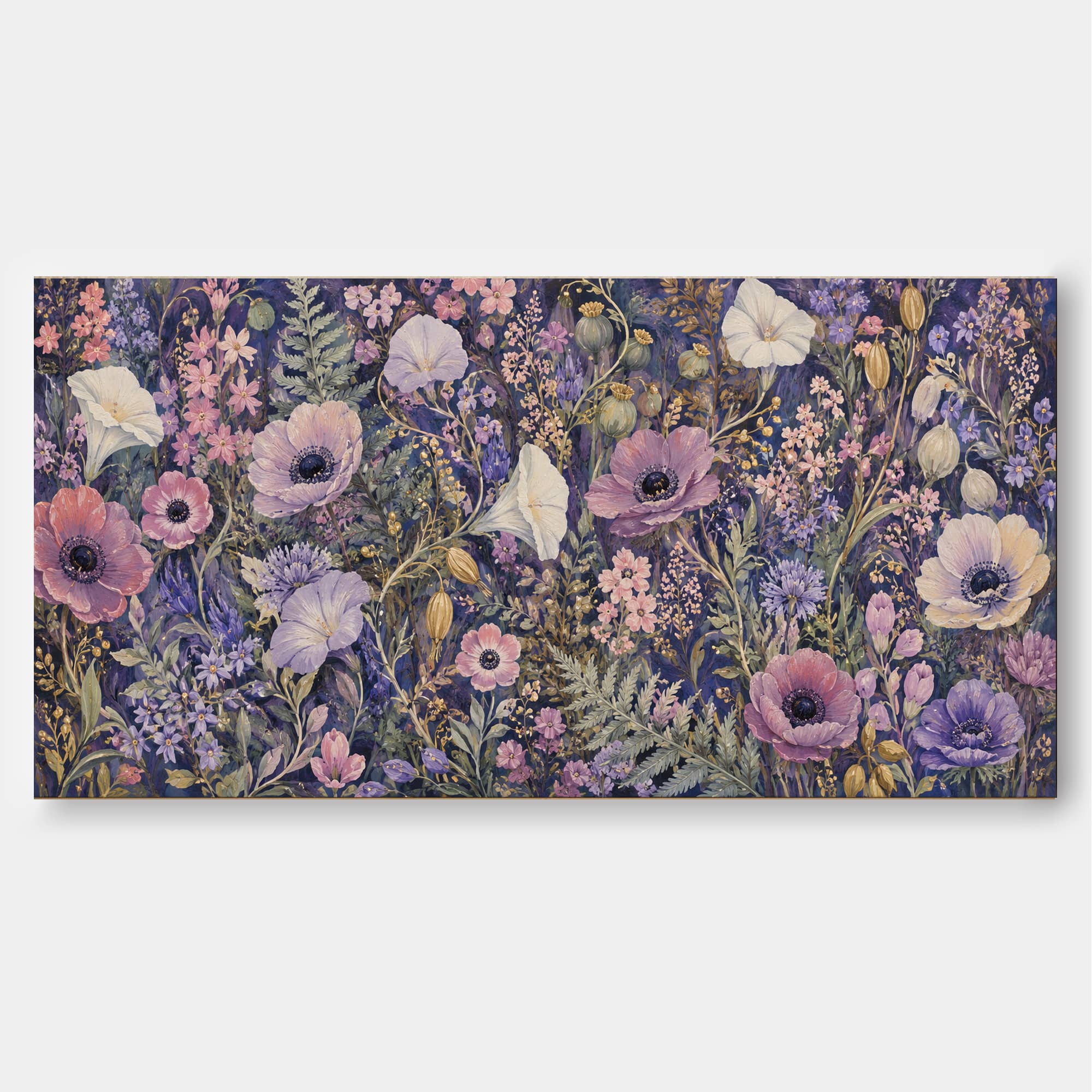 Romantic Vintage Floral Oil Painting With Deep Purple Background And Textured Wildflowers For Elegant Home Decor