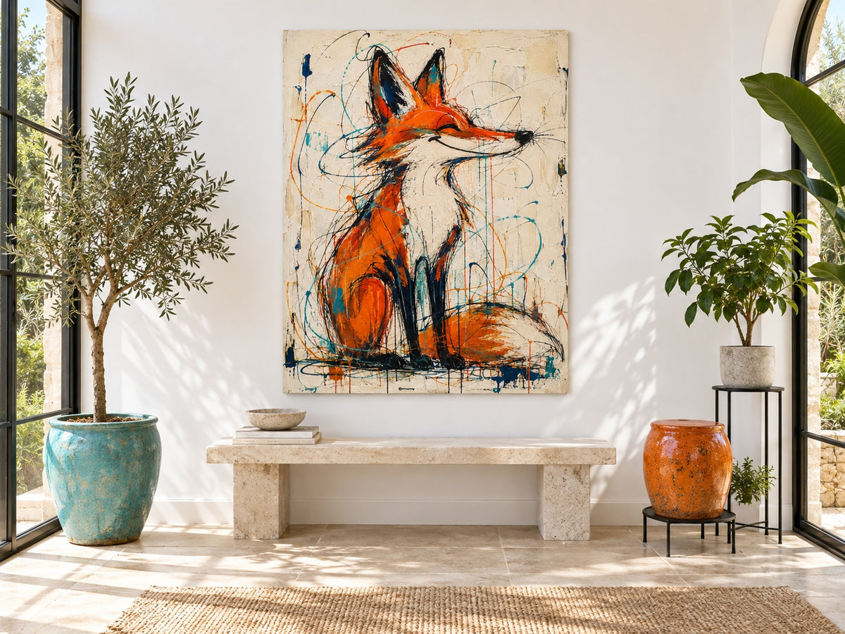 Vibrant Abstract Fox Art With Blue And Orange Contrast
