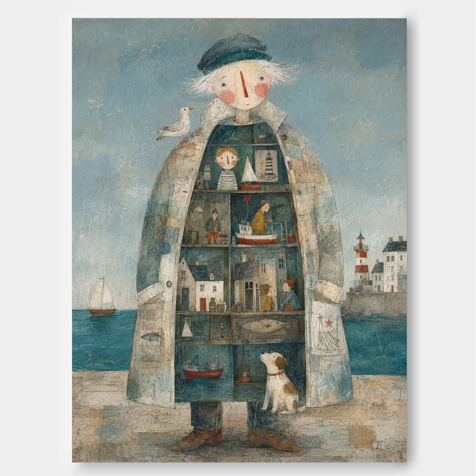 Abstract Surrealist Folk Art Painting With Textured Brushwork