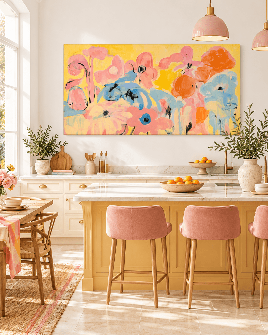 Scandinavian Style Abstract Flower Art With Macaron Color Palette