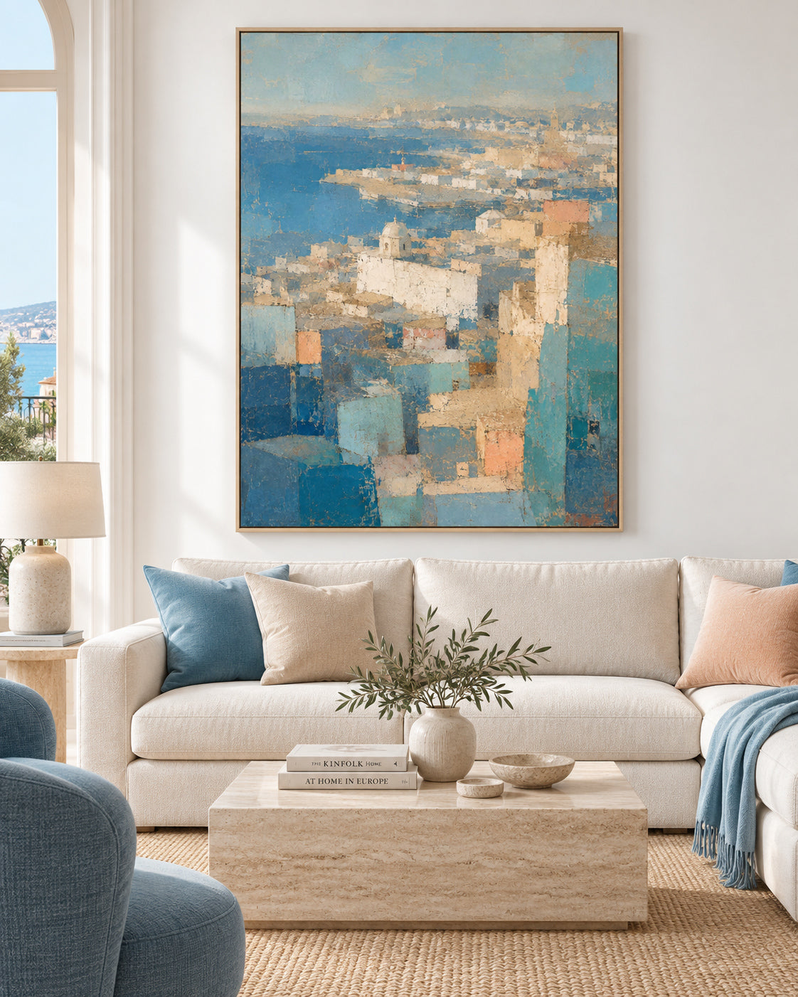 Modern Textured Canvas Art With Mediterranean Coastal Aesthetic