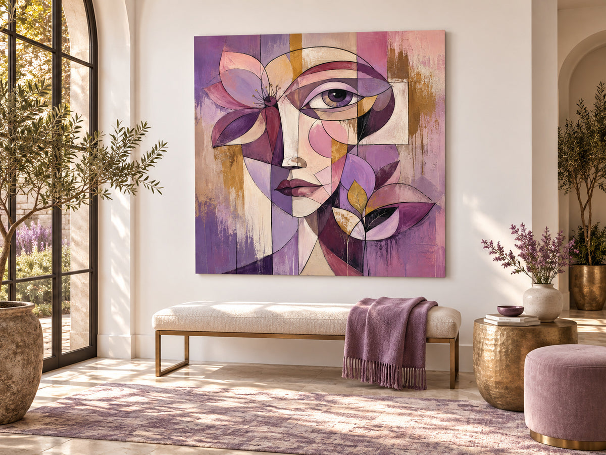 Cubist Inspired Romantic Artwork With Textured Brushwork And Bold Colors