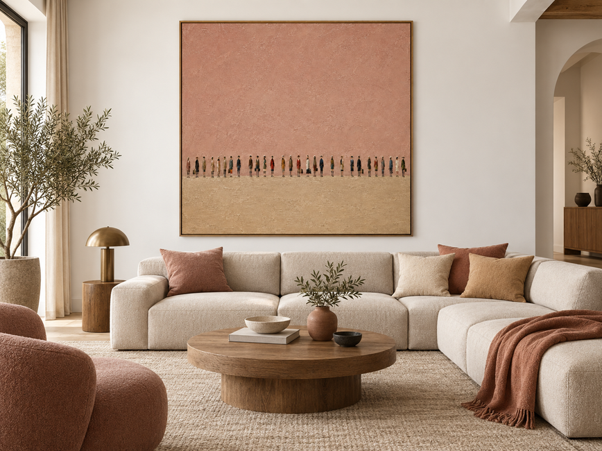 Vintage Textured Art With Orderly Figures Modern Earthy Palette