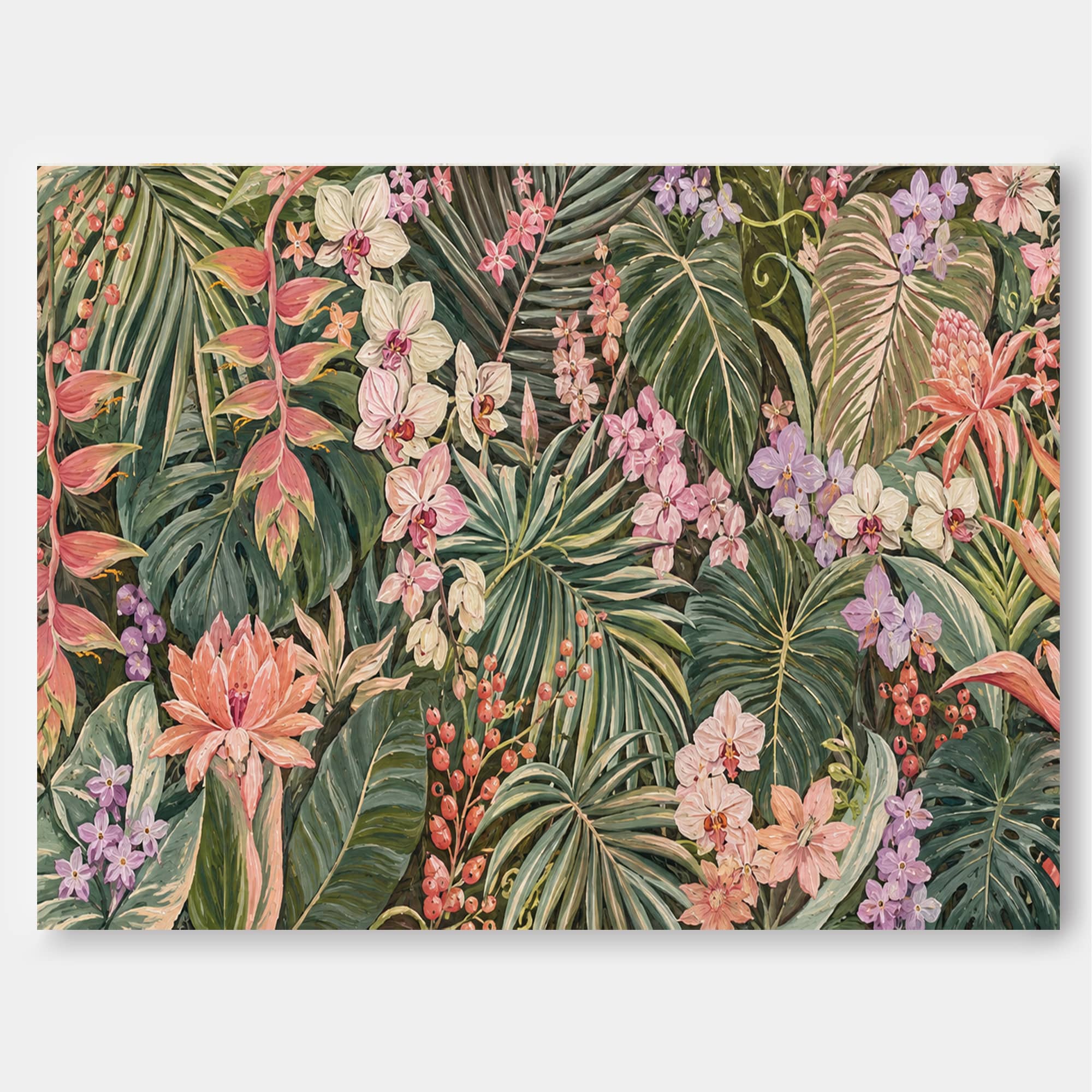 Exotic Botanical Illustration Canvas Art With Textured Brushstrokes For Home