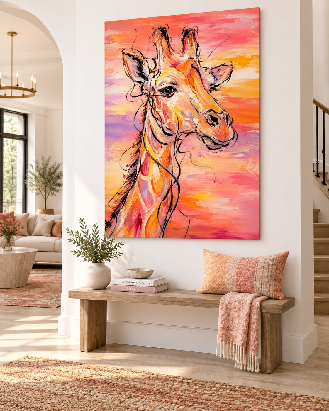 Modern Graffiti Style Canvas Painting With Textured Orange Tones