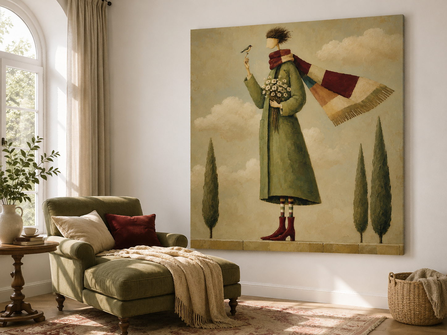 Art Deco Inspired Fantasy Painting Unique Handmade Wall Decor