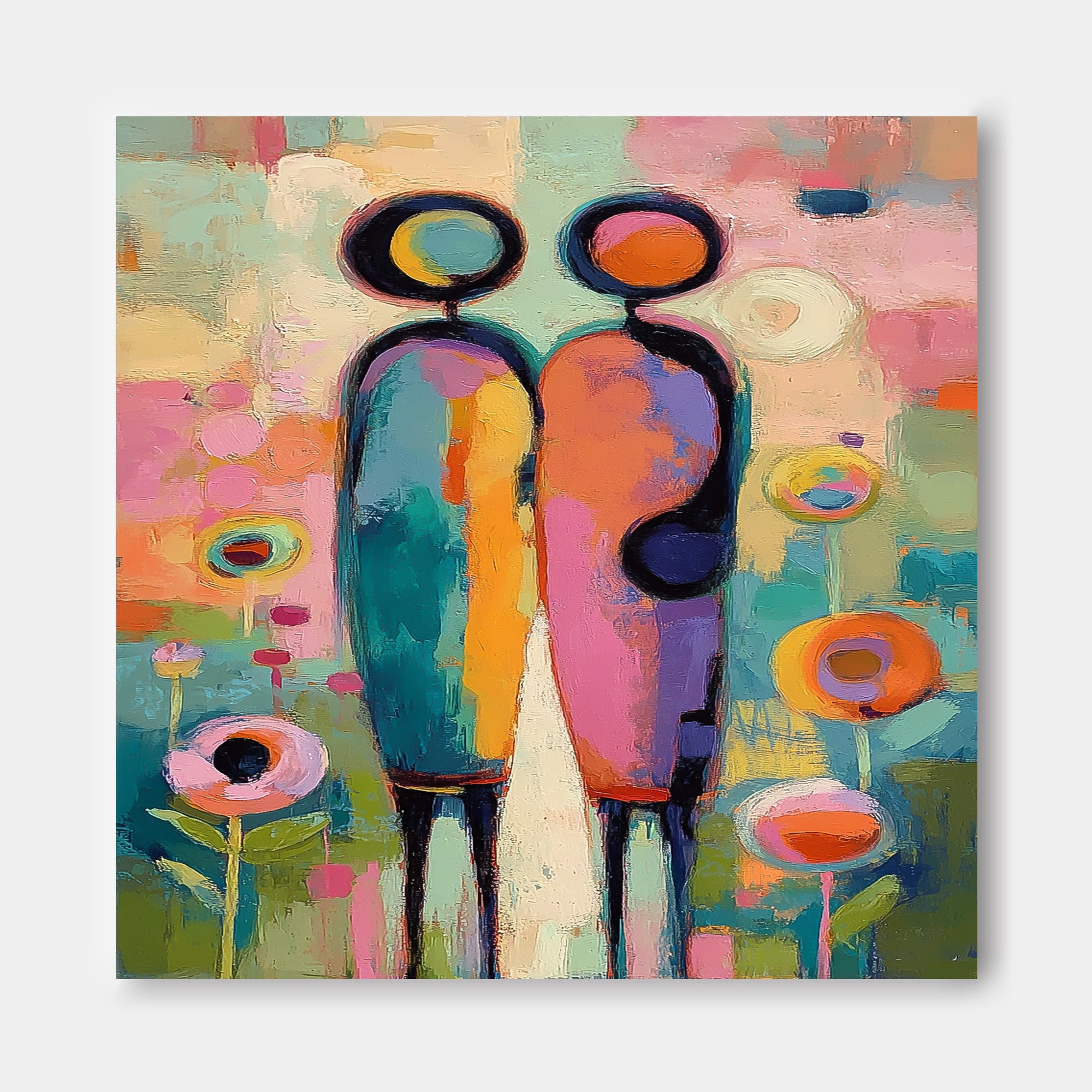 Colorful Abstract Couple Painting Modern Geometric People Art For Living Room Decor