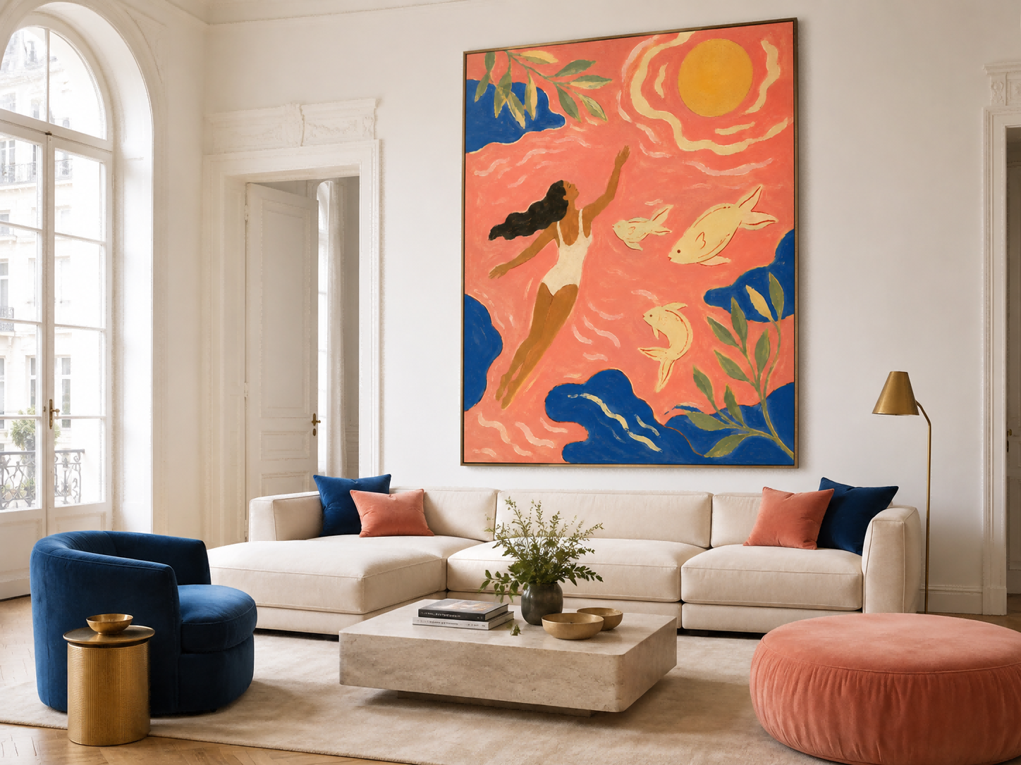 Art Deco Style Fantasy Sea Painting Bright Original Canvas
