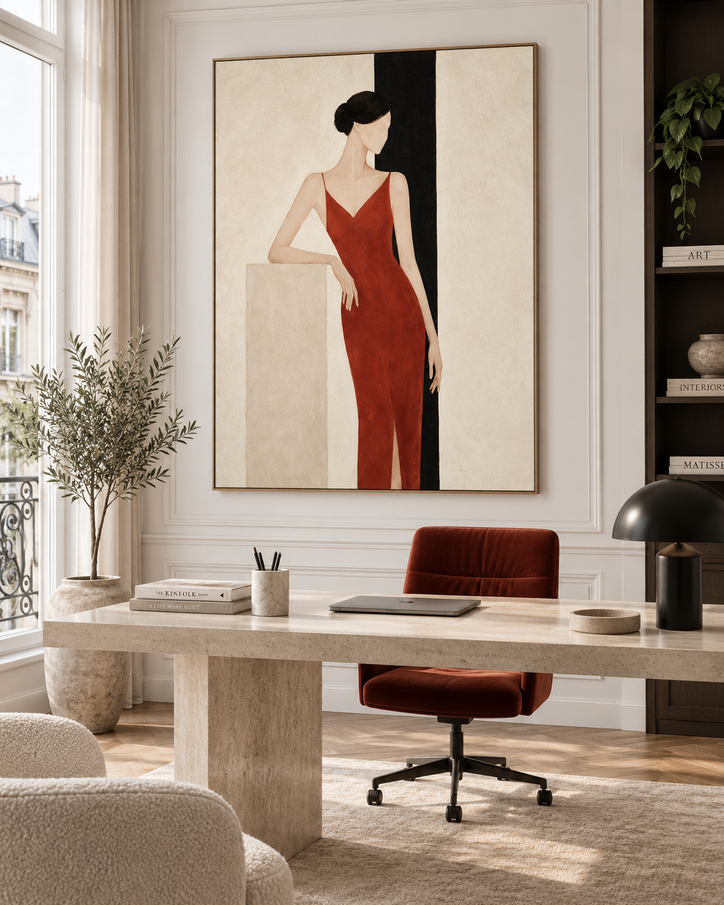 Modern Geometric Abstract Portrait Painting With Textured Finish