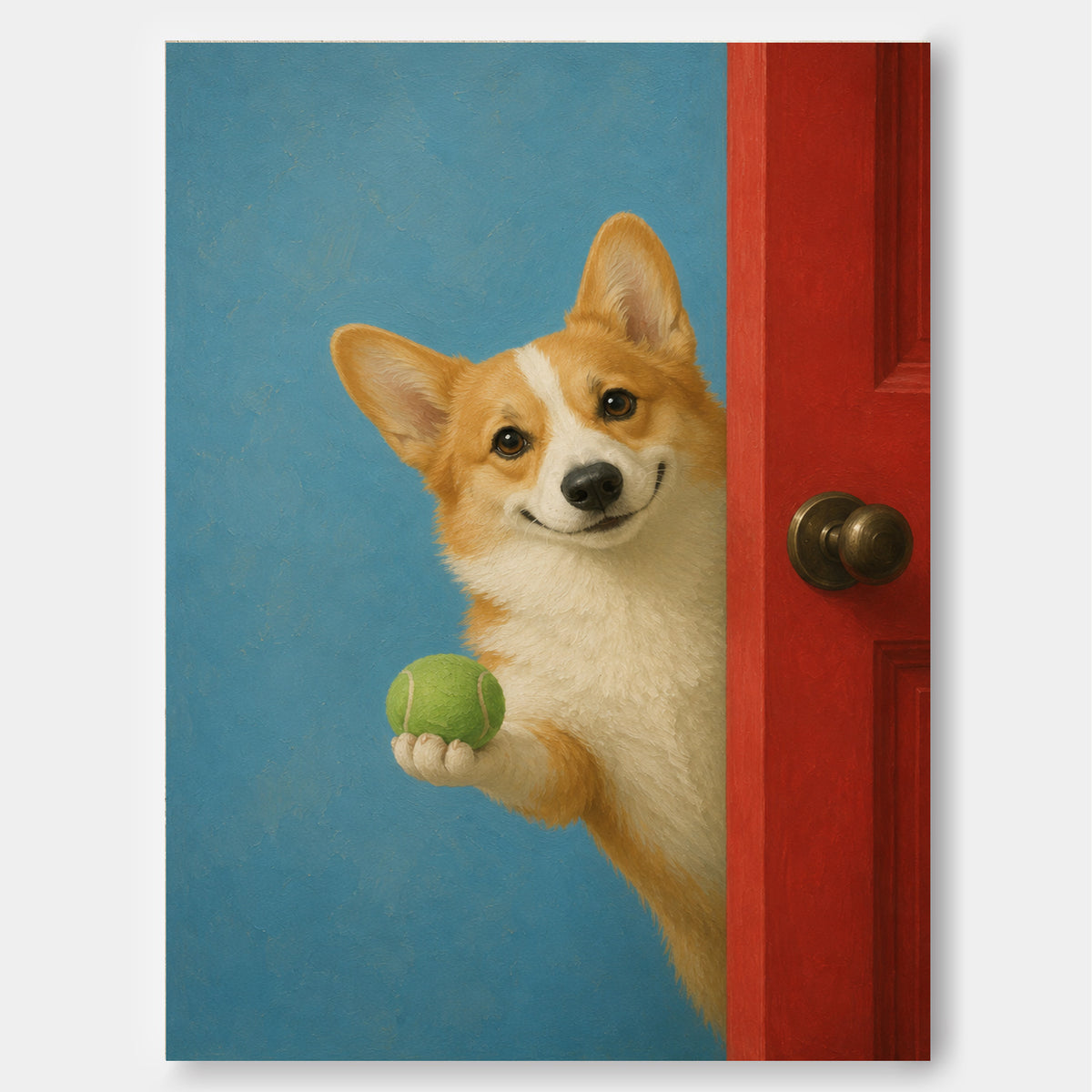 Hand-Painted Corgi With Tennis Ball Original Canvas Art