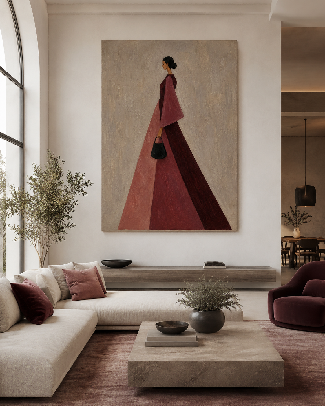 Abstract Woman In Red Gown Hand-Painted Canvas Art For Modern Home