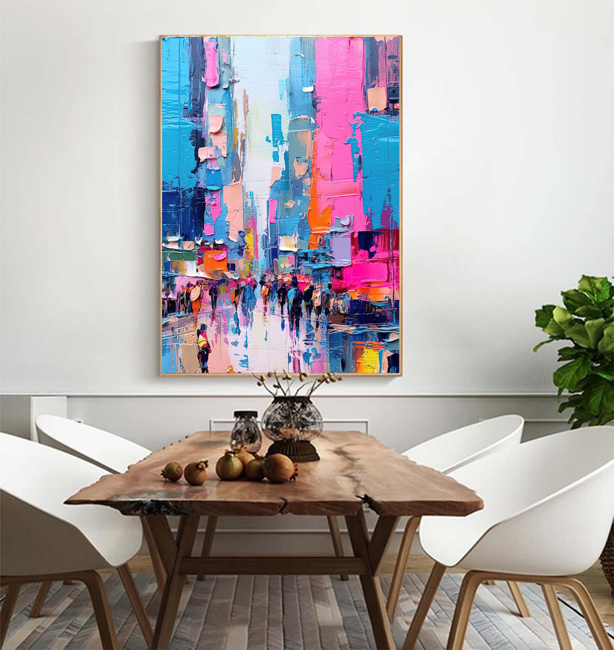 Large Cityscape Oil Painting On Canvas Original Abstract Urban Scene Art Modern Colorful Wall Art Living Room