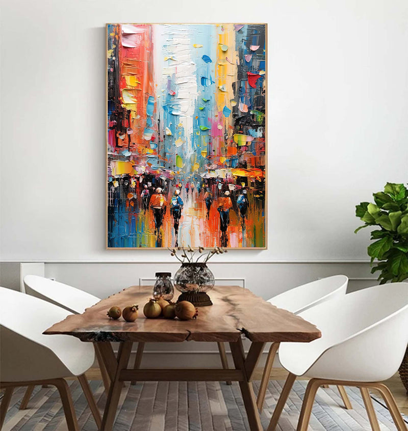 Large Colorful Abstract Cityscape Oil Painting On Canvas Original Urban Scene Art Modern Colorful Wall Art Living Room