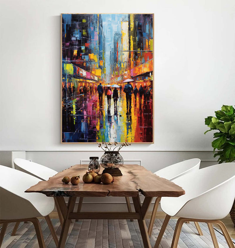 Modern Abstract Colorful Night Cityscape Oil Painting On Canvas Original Urban Scene Art Large Wall Art Home Decor
