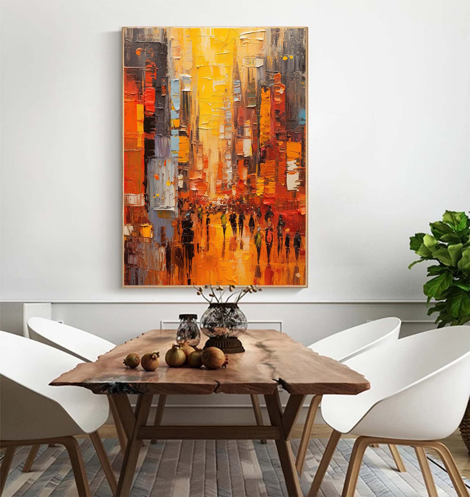 Original Modern Cityscape Oil Painting On Canvas Abstract Urban Scene Art Large Yellow Wall Art Home Decor