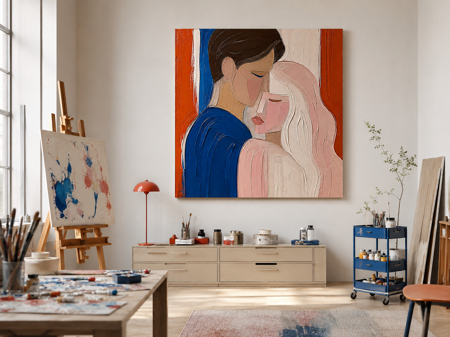 Modern Abstract Couple Painting With Impasto Texture For Romantic Home Decor