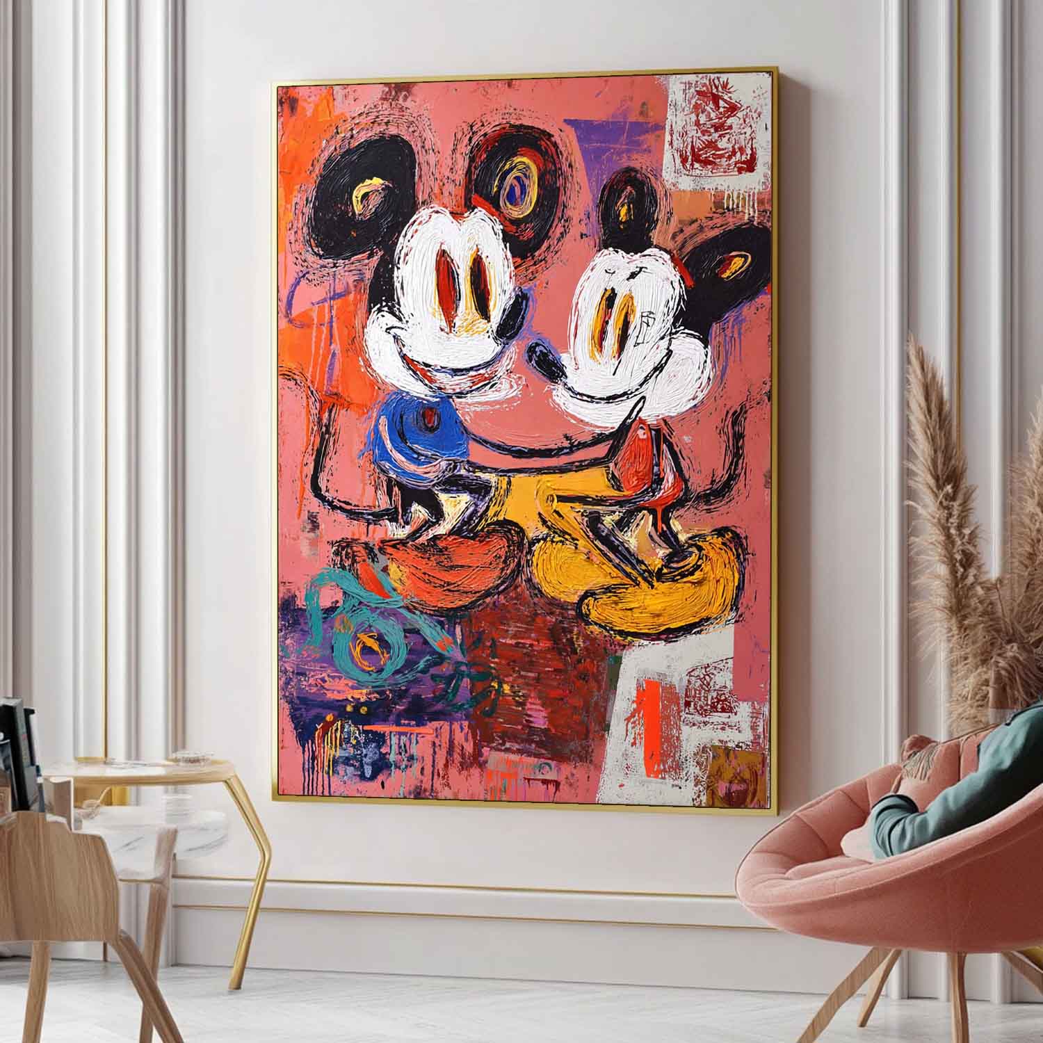 Large Graffiti Cartoon Figure Wall Art Abstract Mickey Painting Canvas Pink Original Features Artwork
