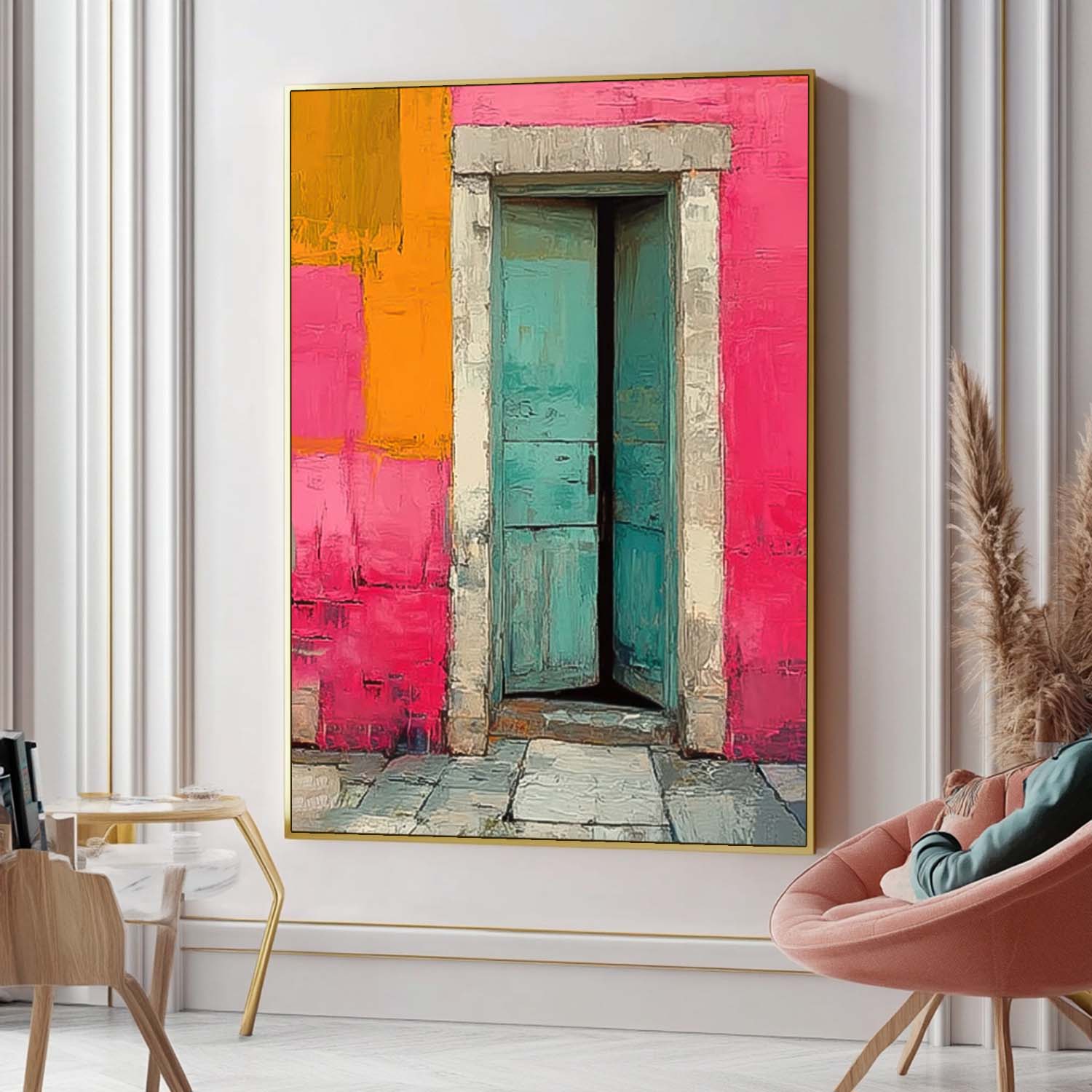 Large Architectural Door Painting Framed Original Vibrant Doorway Wall Art Abstract Acrylic painting