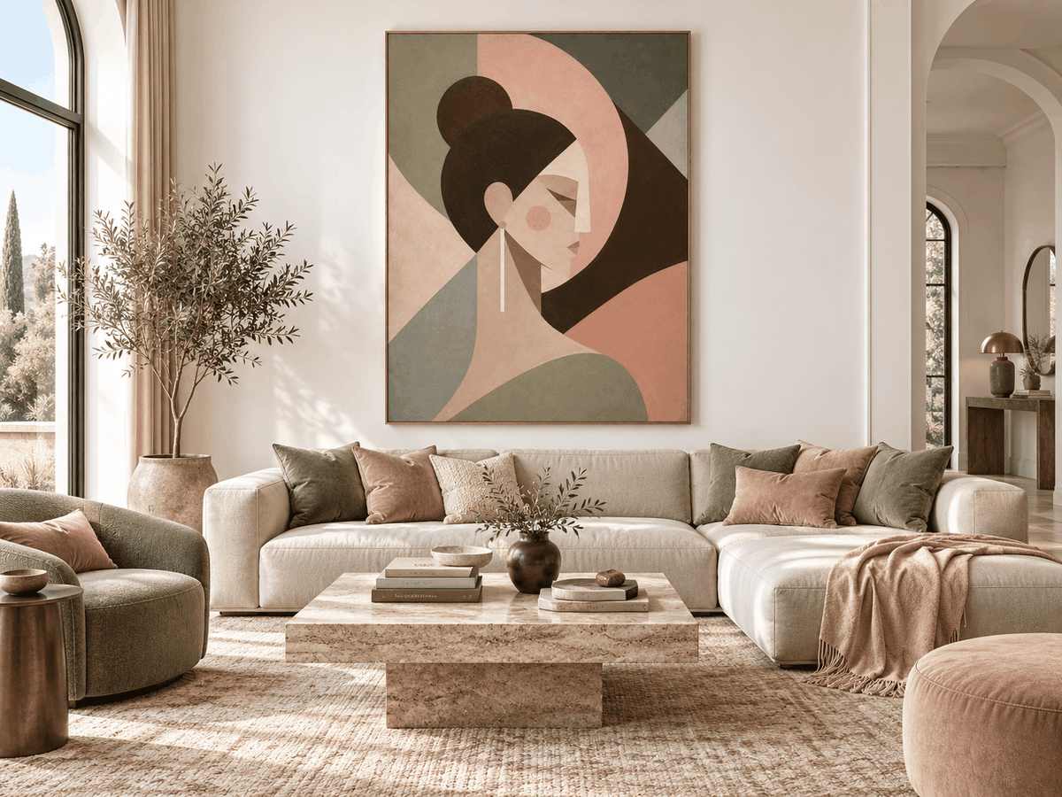 Modern Minimalist Canvas Art With Serene Female Silhouette And Earth Tones