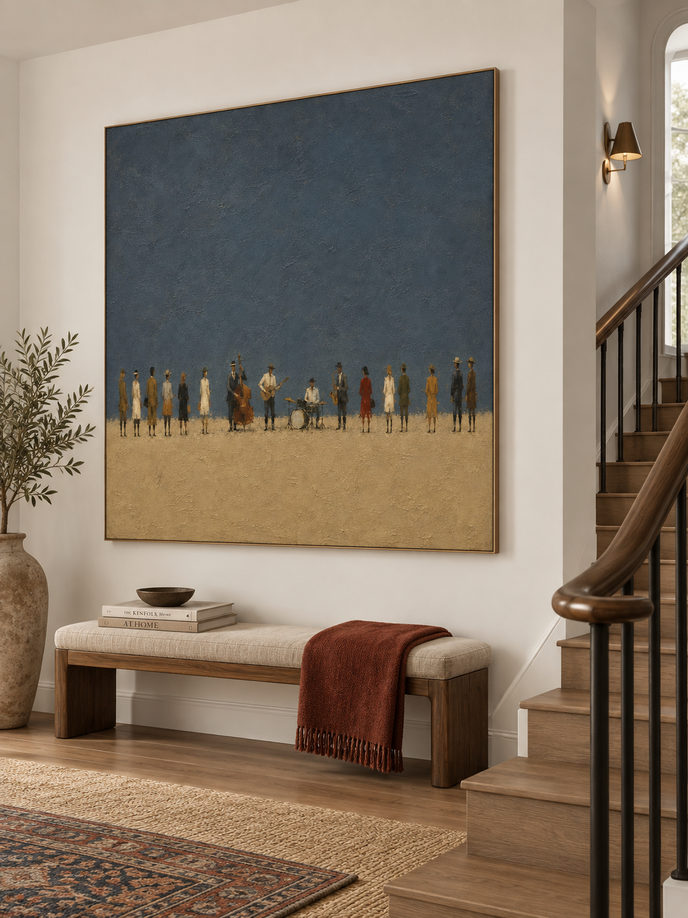 Vintage Jazz Band Hand-Painted Canvas Art With Morandi Colors