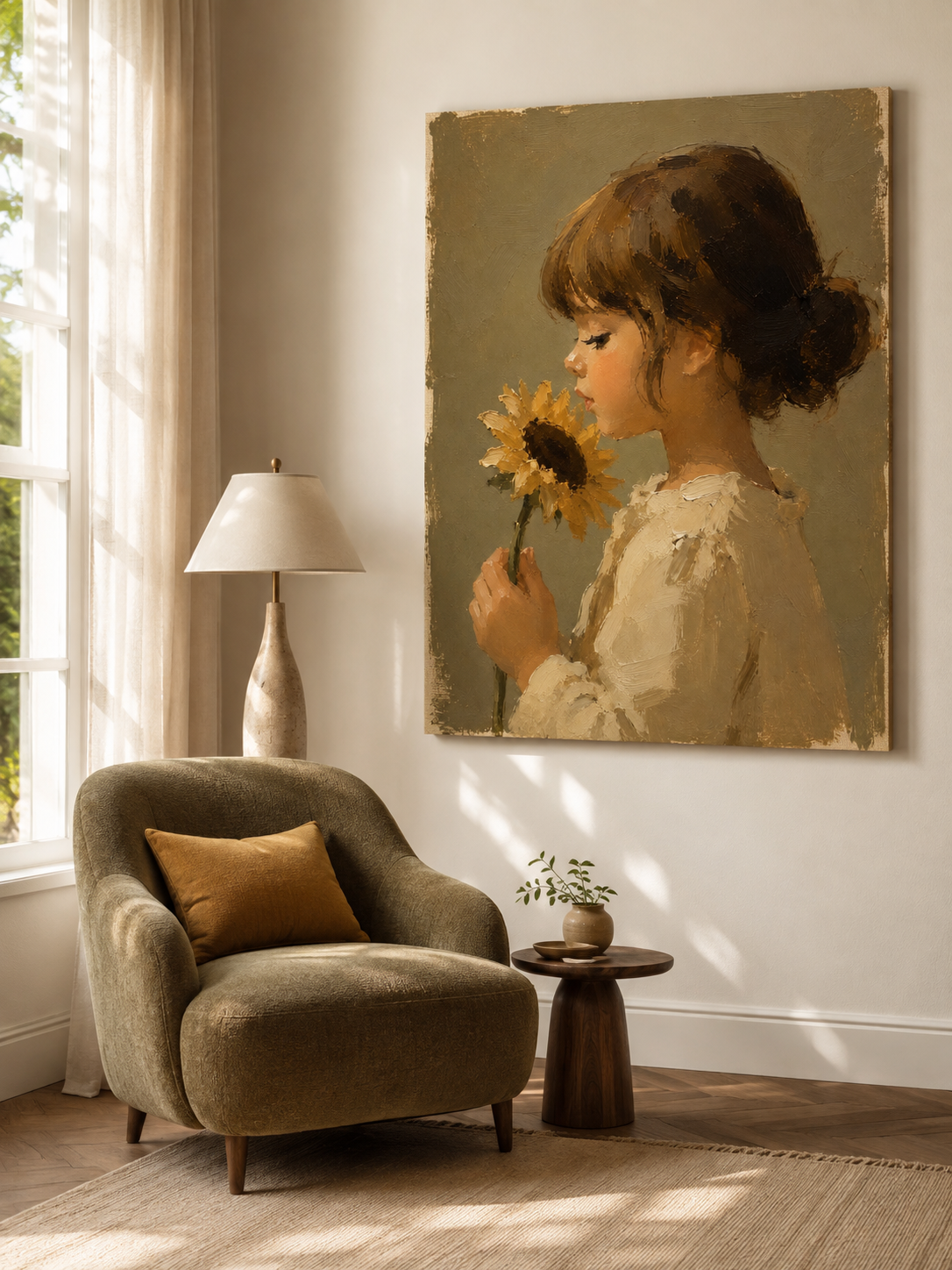 Modern Impasto Oil Painting With Olive Green Background Modern Impasto Oil Painting With Olive Green Background