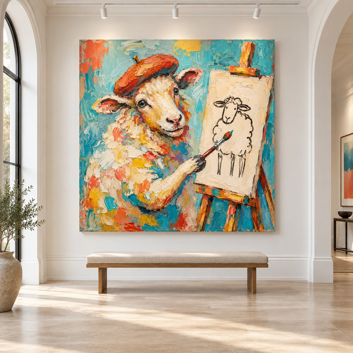 Textured Impasto Animal Art Colorful Cartoon Painting For Modern Home