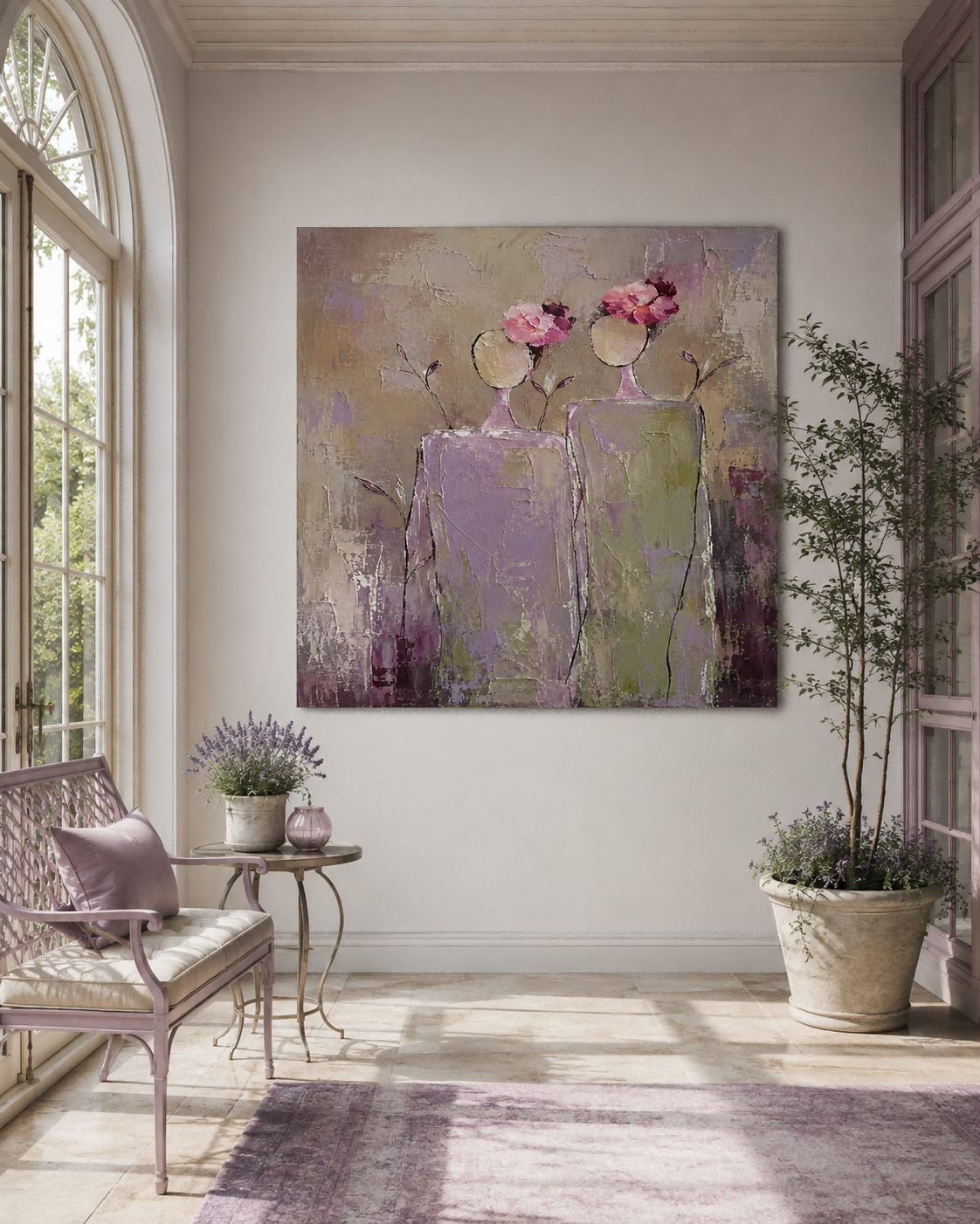 Modern Impasto Abstract Art Handmade Canvas With Floral Motifs