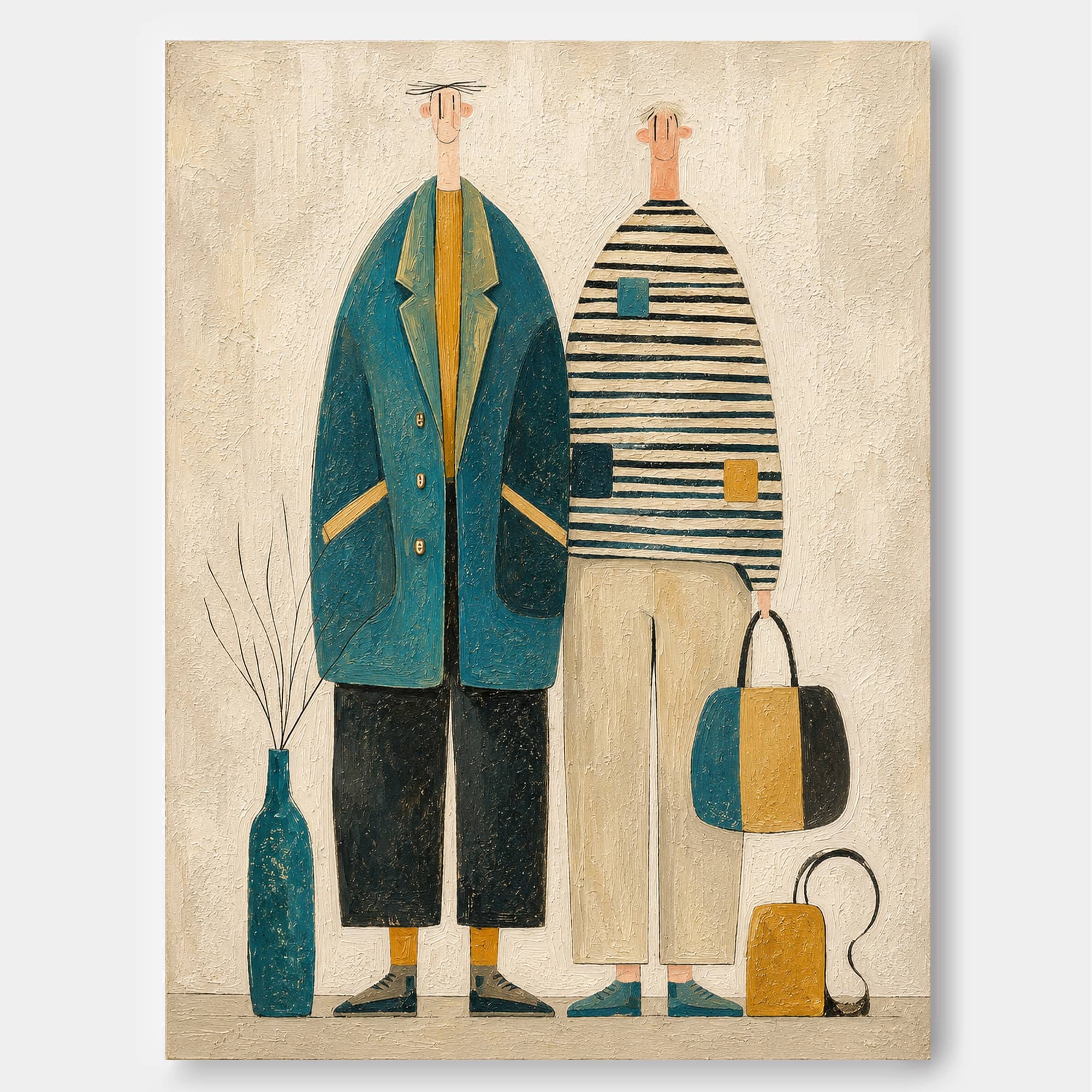 Whimsical People Wall Art For Living Room And Bedroom Vintage Decor Modern Vintage Illustration Style Canvas Painting With Textured Finish