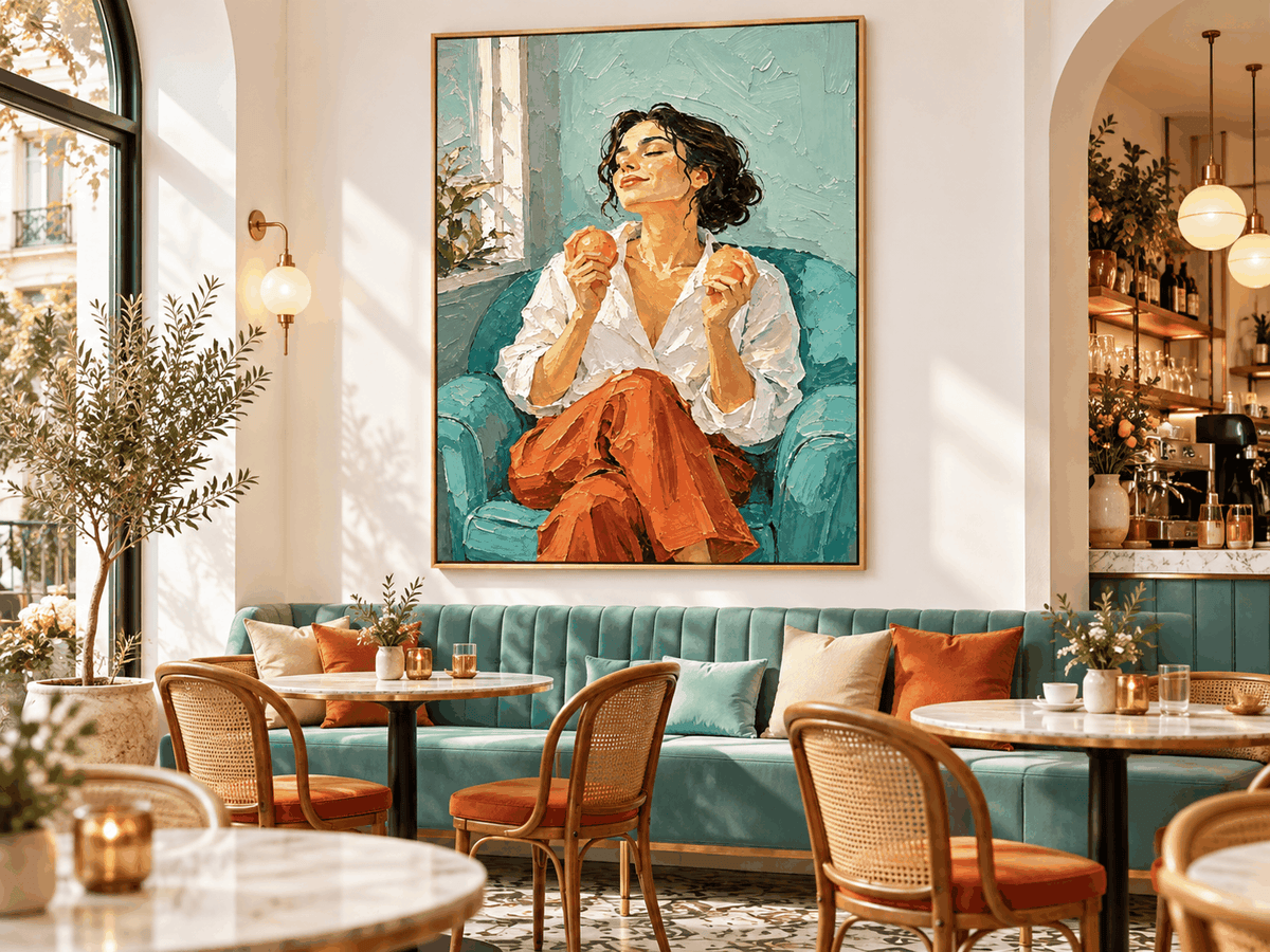 Textured Impressionist Canvas Painting Of Woman In Vintage Style