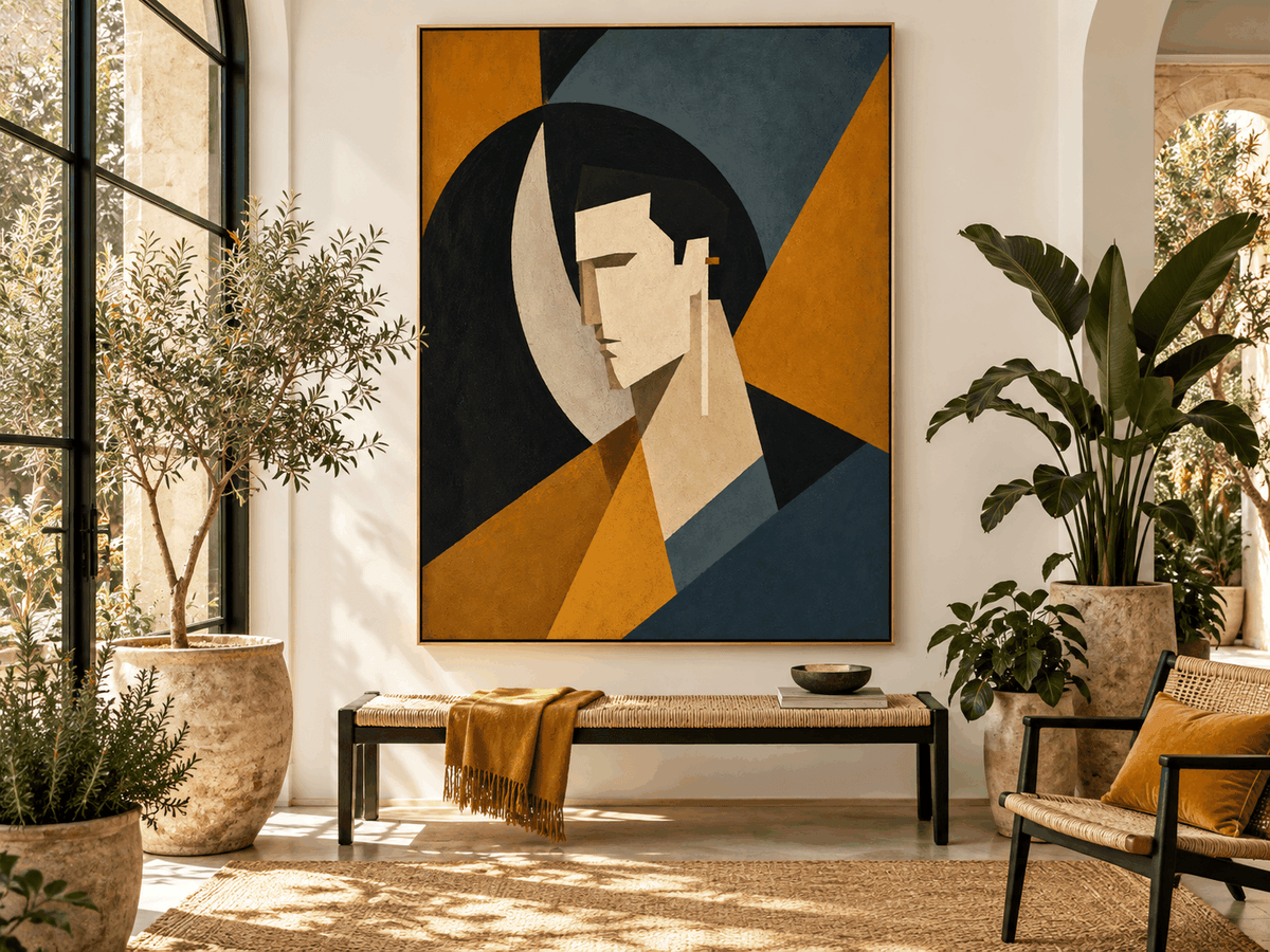 Modern Cubist Inspired Minimalist Art With Deep Emotional Tone And Textured Finish