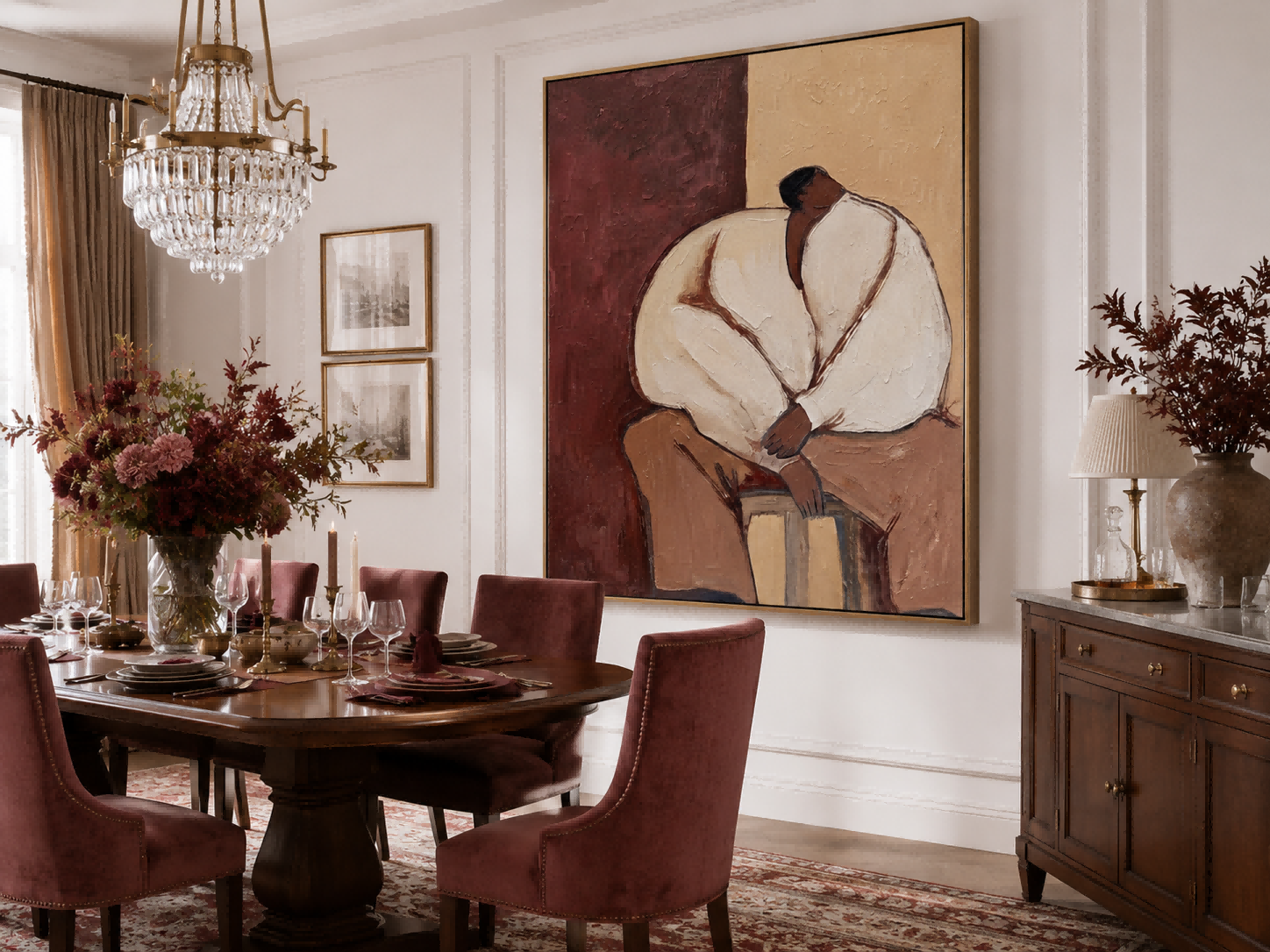 Minimalist People Painting With Vintage Style For Modern Living Room Decor