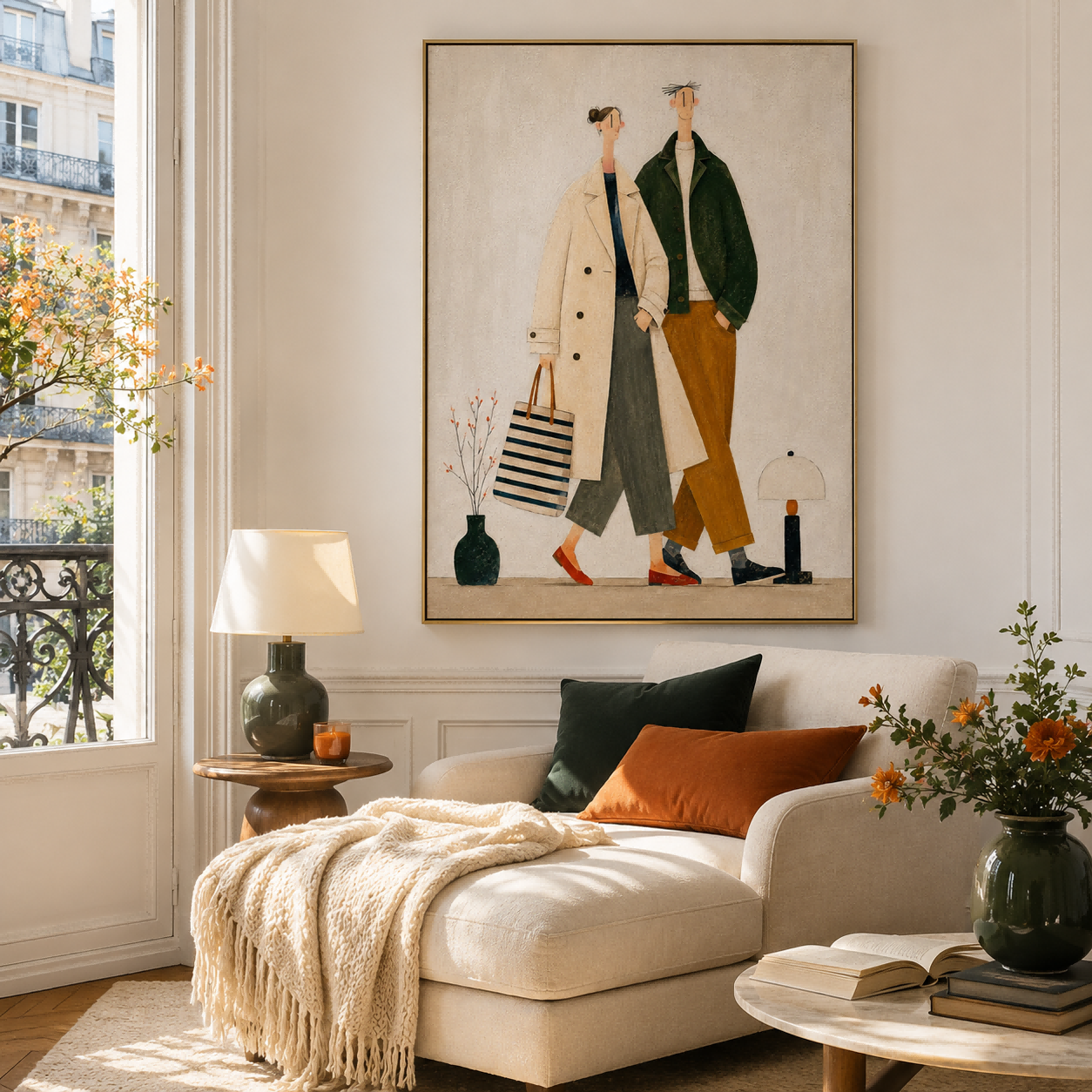 Retro Vintage Style ArtModern Fashion Couple Oil Painting For Chic Living Room Wall Decor Art