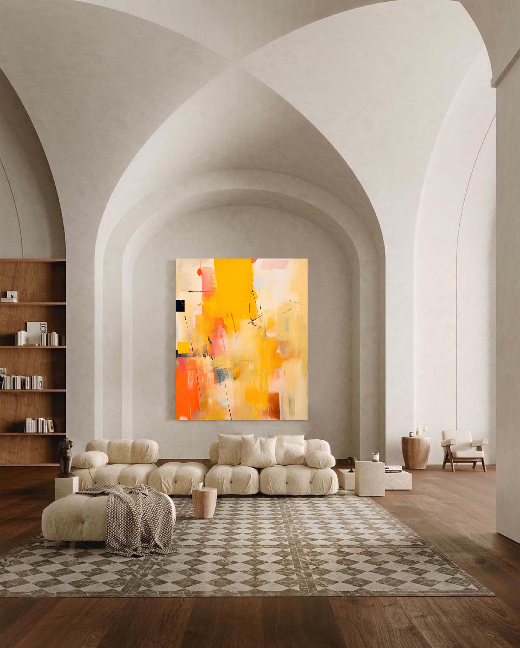 Modern Bright Yellow Acrylic Painting Large Textured Abstract Wall Art Original Oil Painting Living Room Decor 