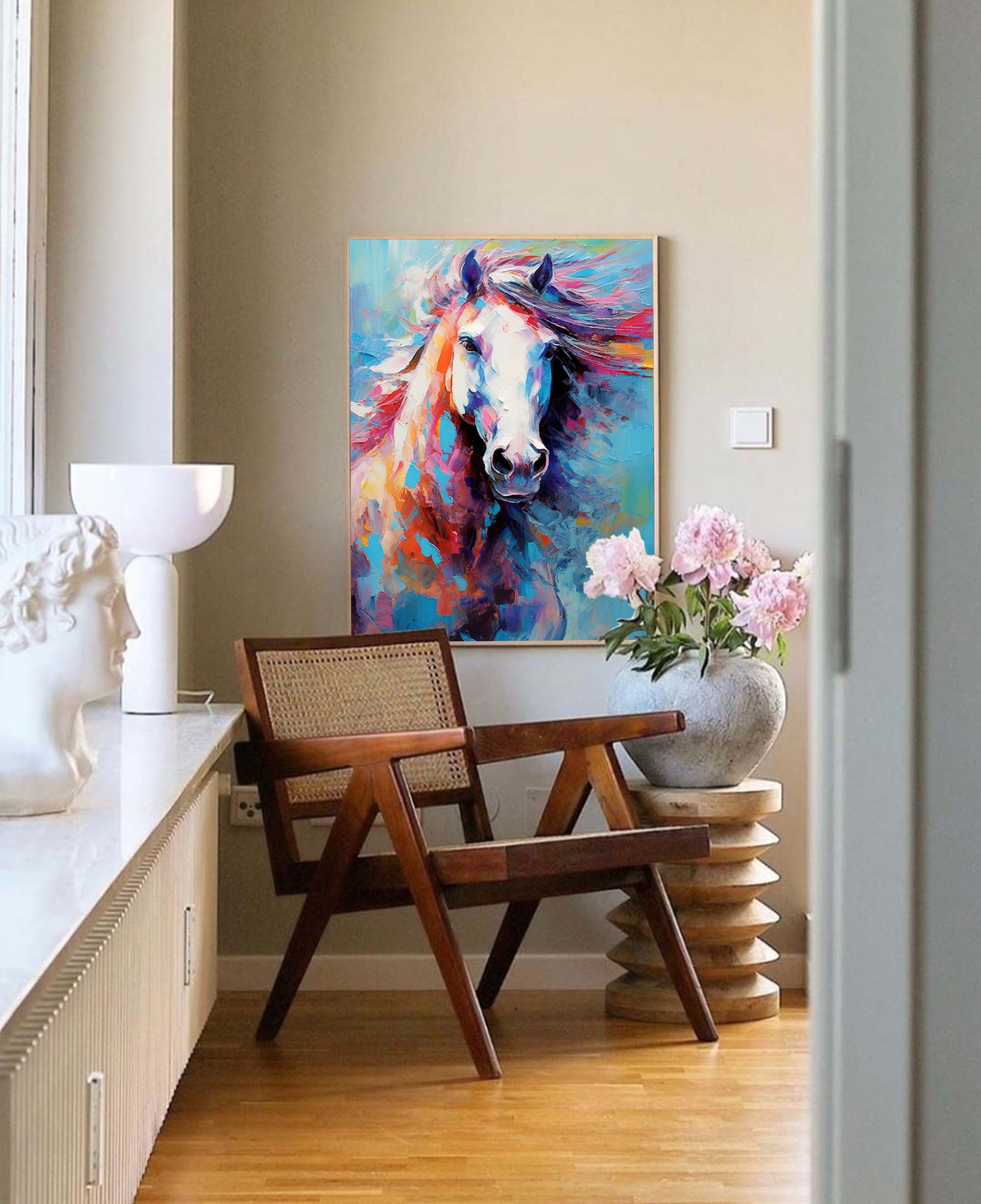 Vibrant Colorful Horse Oil Painting on Canvas Impressionist Horse Wall Art Modern Animal Oil Painting Home Decor