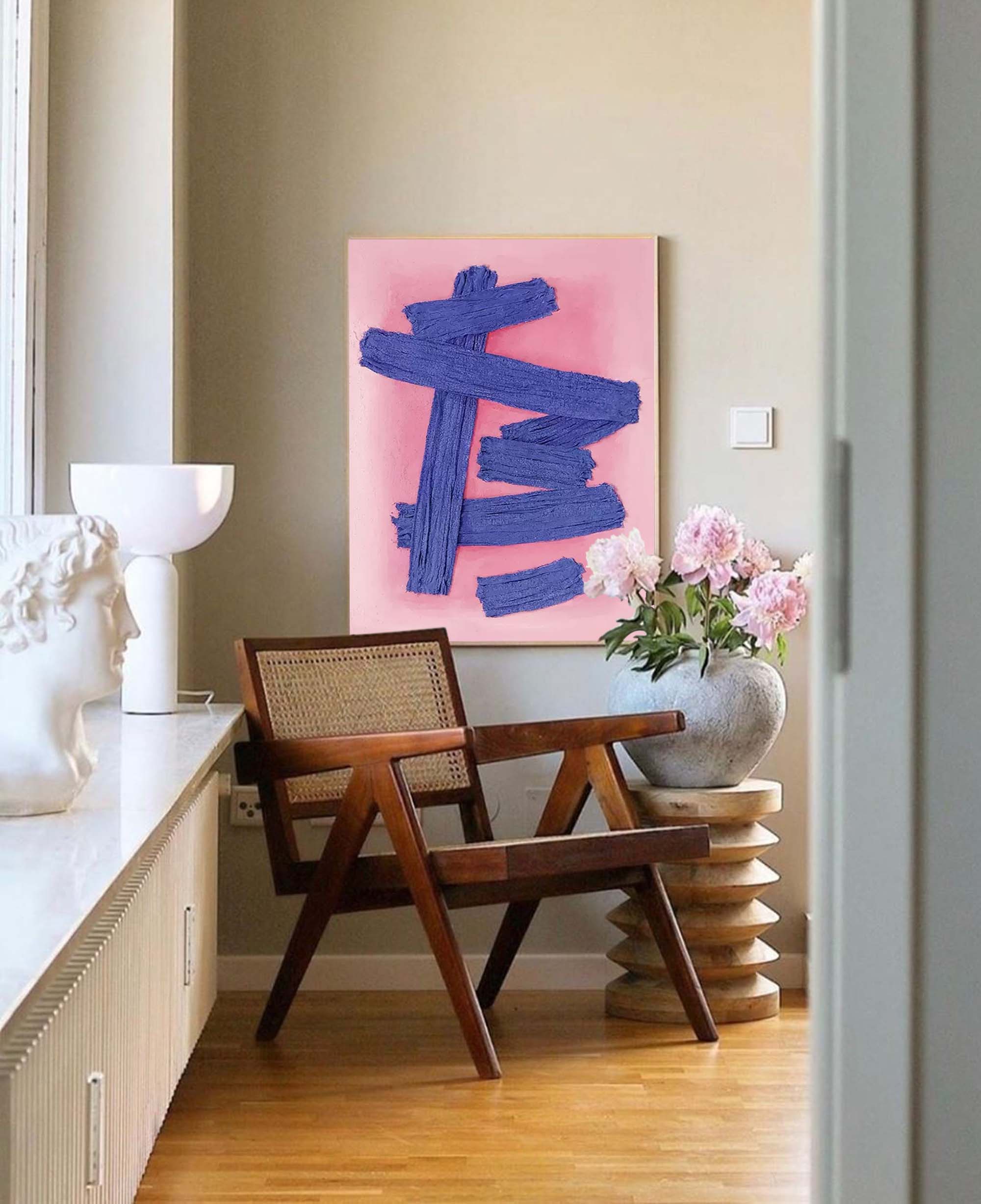 Pink Abstract Oil Painting On Canvas Modern Minimalist Wall Art Large Original Textured Acrylic Painting For Home Decor