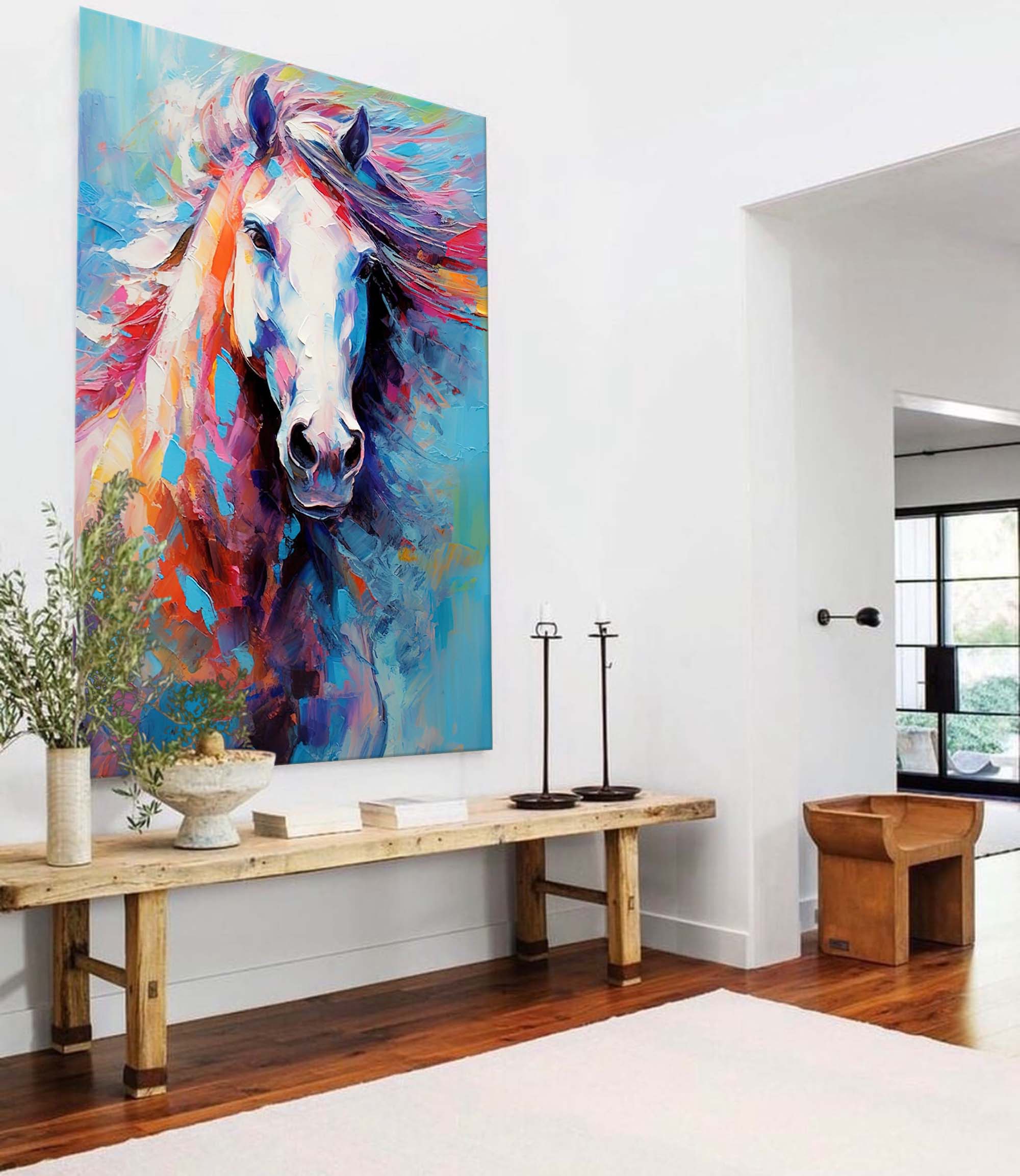 Vibrant Colorful Horse Oil Painting on Canvas Impressionist Horse Wall Art Modern Animal Oil Painting Home Decor