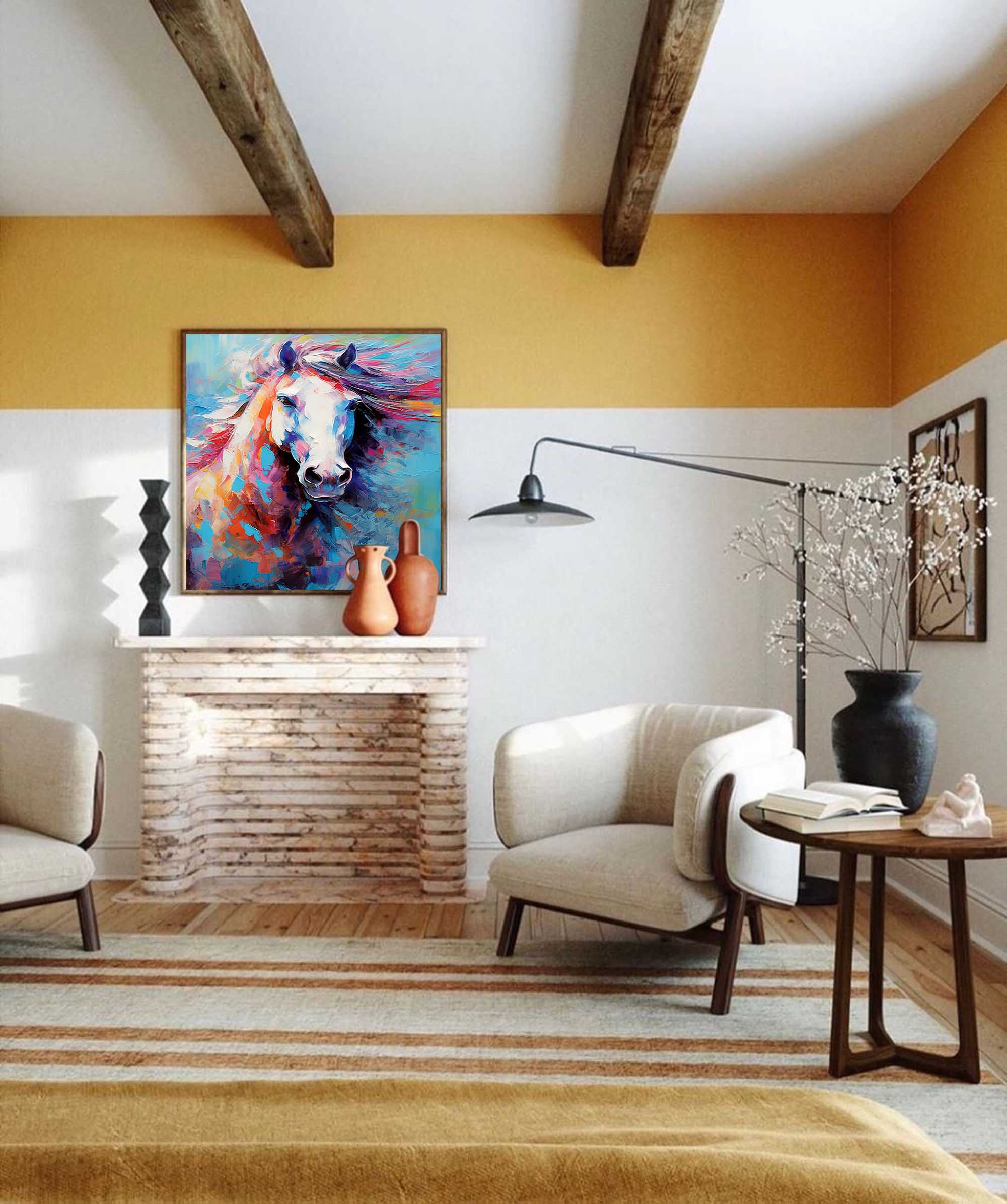 Vibrant Colorful Horse Oil Painting on Canvas Impressionist Horse Wall Art Modern Animal Oil Painting Home Decor