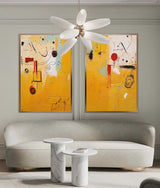 Set of 2 Yellow Large Abstract Graffiti Oil Painting Modern Wall Art Original Texture acrylic Painting Living Room Decor