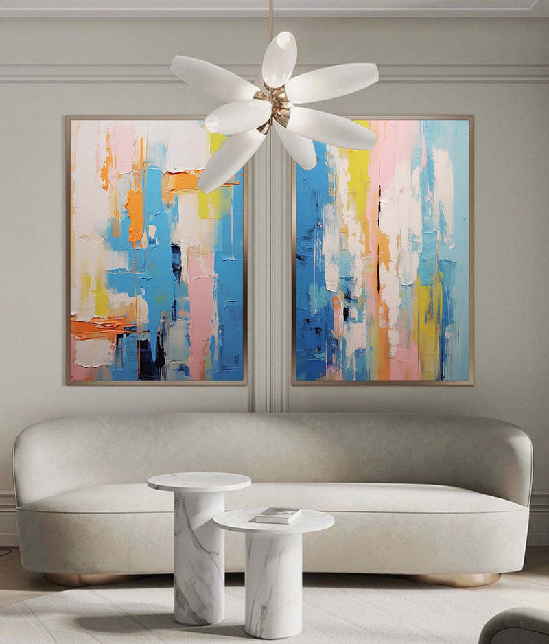 Set of 2 Color Large Abstract Oil Painting Modern Wall Art Original Texture Oil Painting Living Room Decor